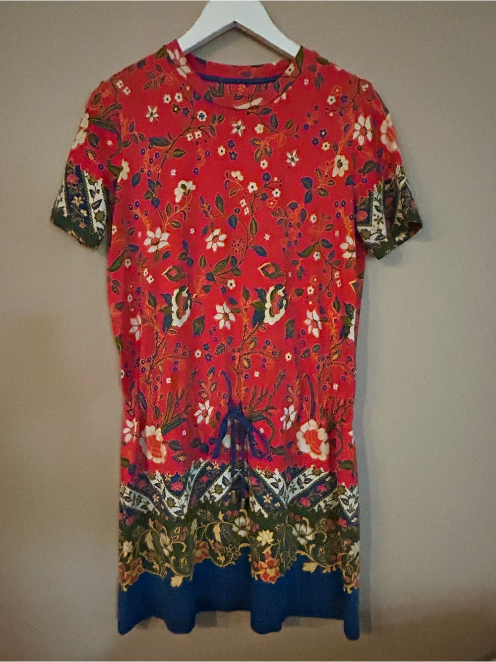 Tory Burch Red Floral Mini Dress with Drawstring Waist XS